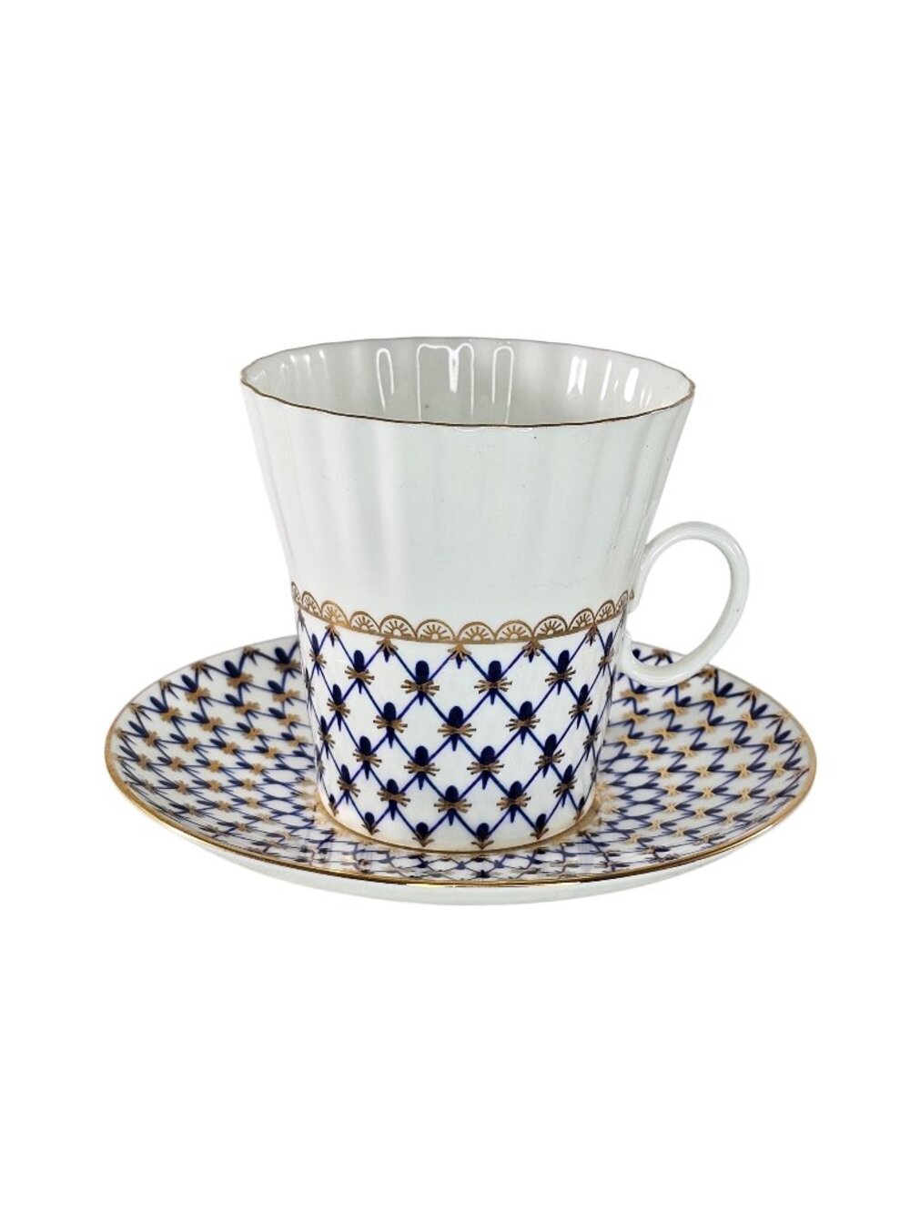 Imperial Lomonosov Vintage Cobalt Net Porcelain Espresso Coffee Tea Cup Saucer
